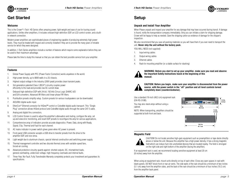 Get started, Setup | Crown Audio I-Tech HD Series User Manual | Page 3 / 21