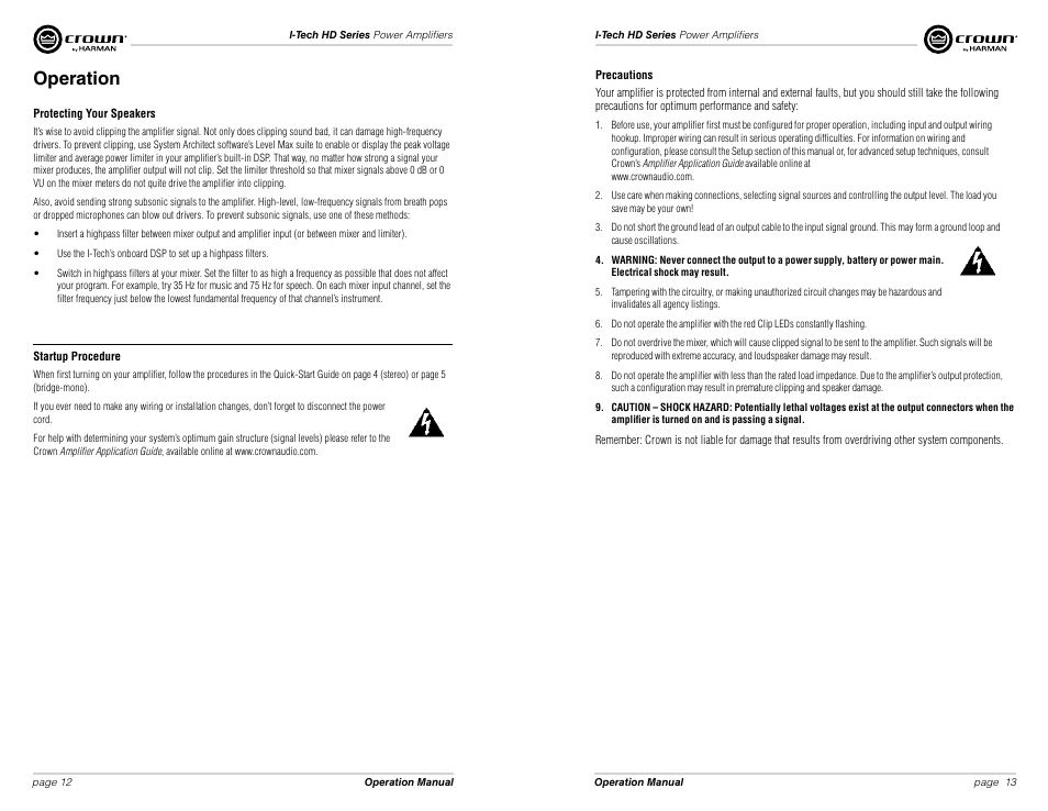 Operation | Crown Audio I-Tech HD Series User Manual | Page 7 / 21