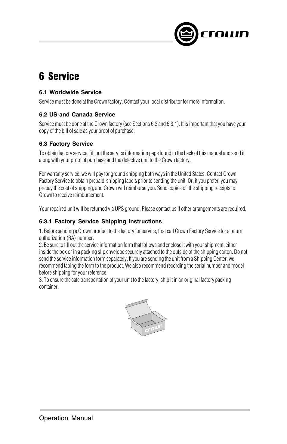 6 service | Crown Audio ScreenArray PIPS:4622, 3632, 4632 User Manual | Page 15 / 20