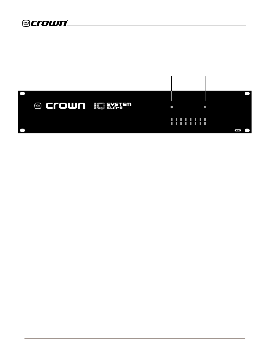 2 facilities, A. data indicator, B. pass/fail indicators | C. power indicator, D. iq address switch, E. crown bus ground connector, F. crown bus input/output connector | Crown Audio IQ-SLM8 User Manual | Page 8 / 25