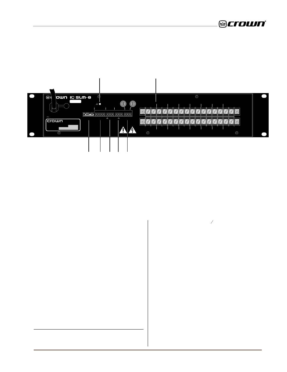 G. aux input/output connector, H. signal generator, I. loudspeaker monitor output | J. audio input/output connectors, Increments from 1 octave to | Crown Audio IQ-SLM8 User Manual | Page 9 / 25