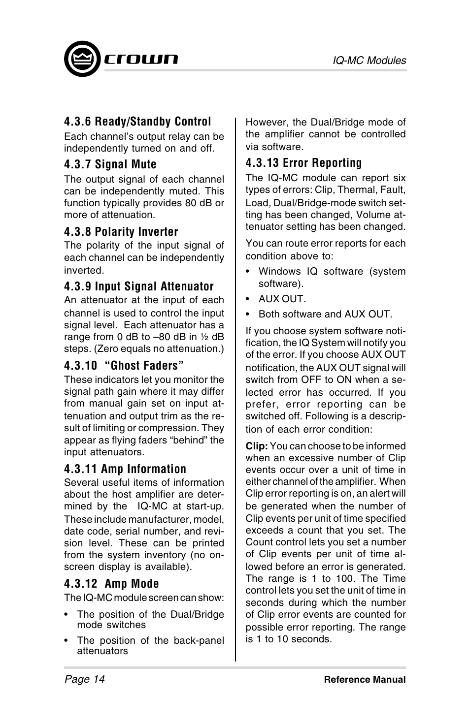 Crown Audio IQ-MCA-IQ-MC8 User Manual | Page 14 / 32