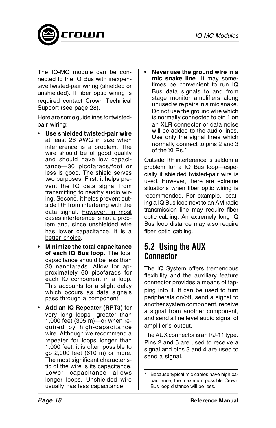 2 using the aux connector | Crown Audio IQ-MCA-IQ-MC8 User Manual | Page 18 / 32