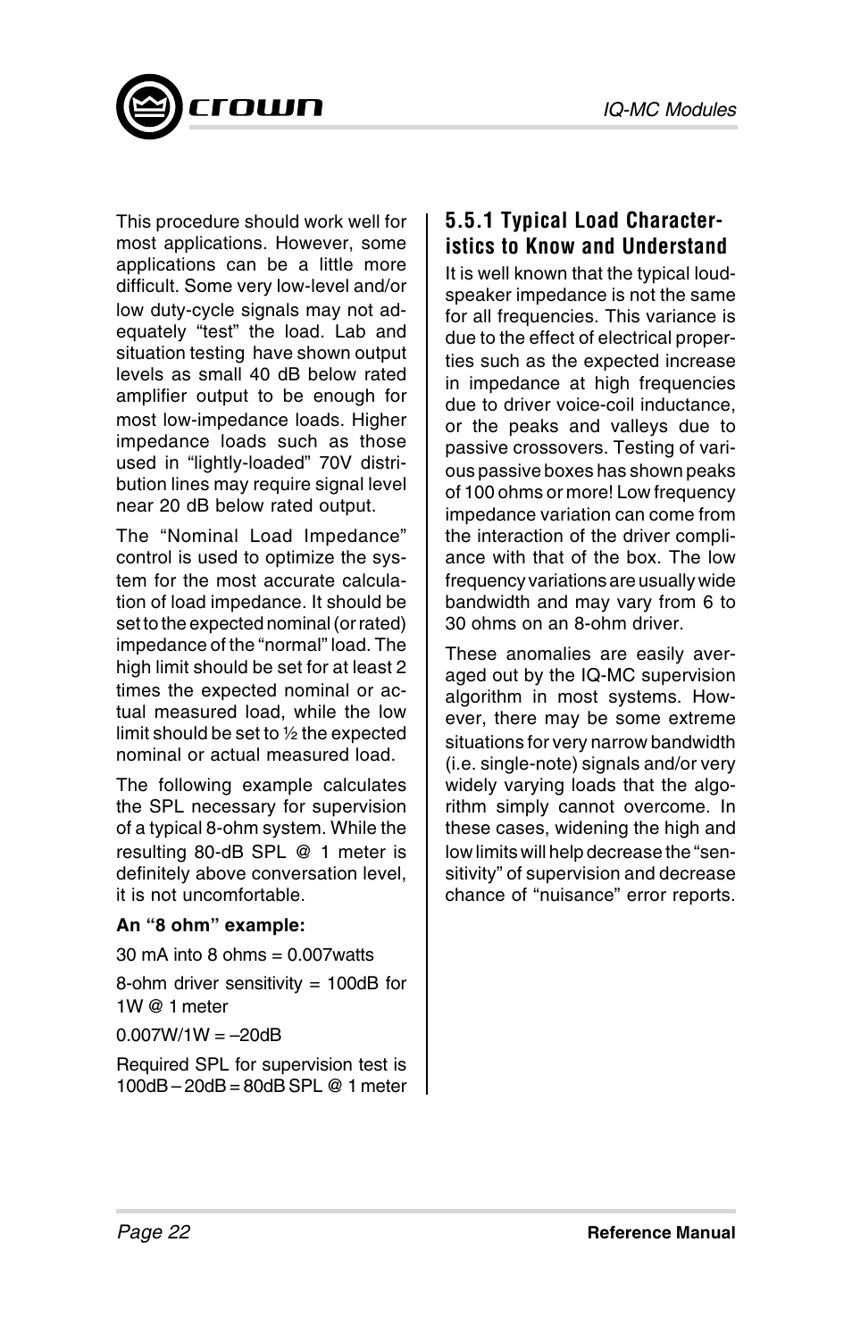 Crown Audio IQ-MCA-IQ-MC8 User Manual | Page 22 / 32