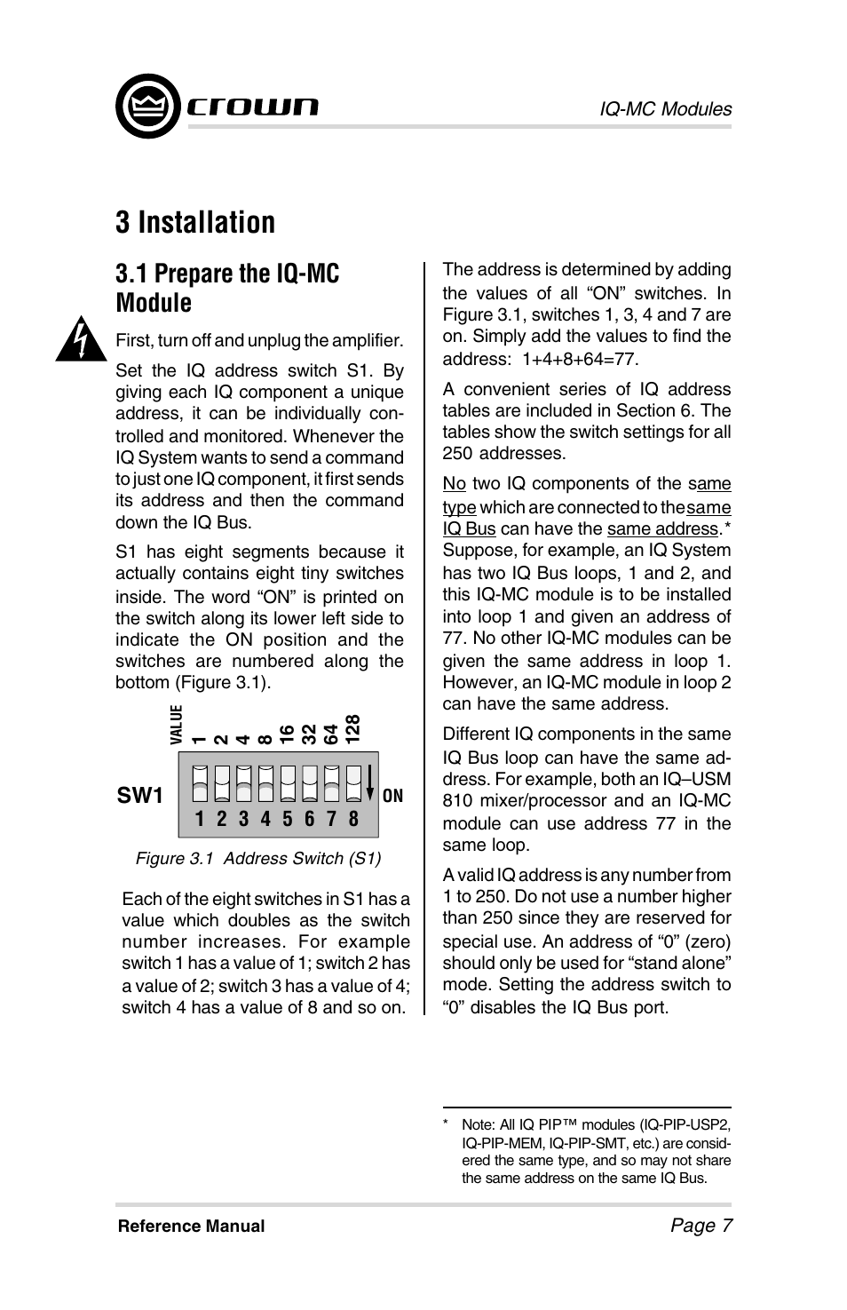 3 installation, 1 prepare the iq-mc module | Crown Audio IQ-MCA-IQ-MC8 User Manual | Page 7 / 32