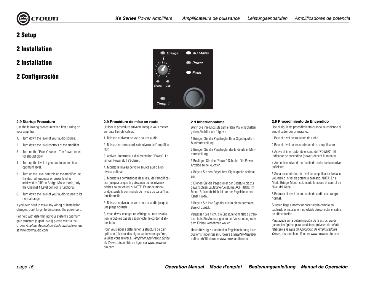 Crown Audio Xs Series User Manual | Page 16 / 36
