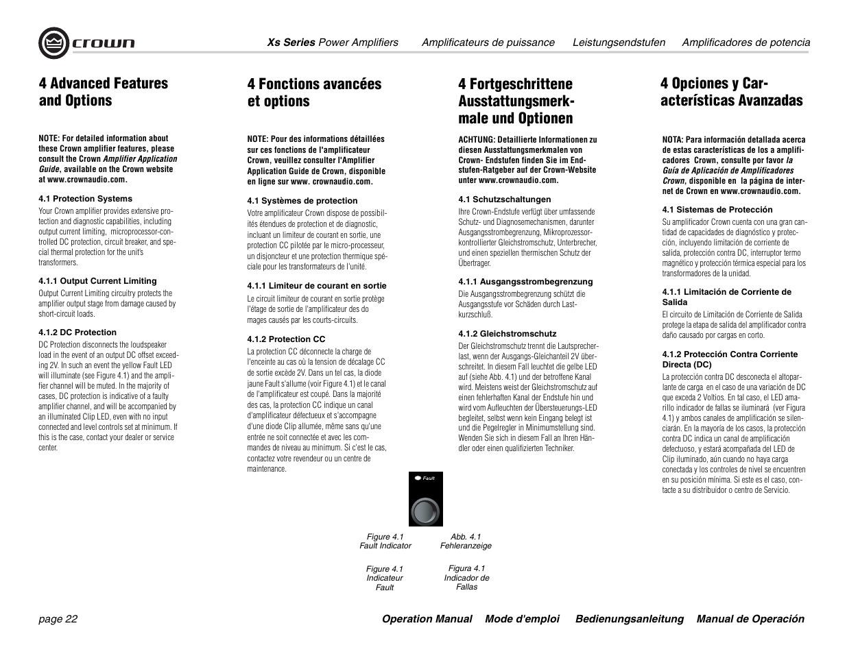 4 advanced features and options | Crown Audio Xs Series User Manual | Page 22 / 36