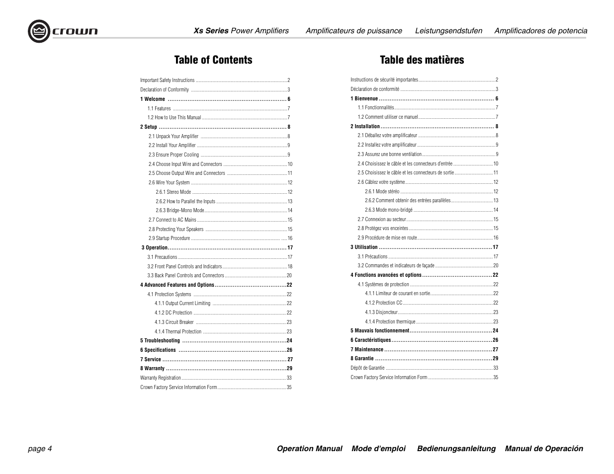 Crown Audio Xs Series User Manual | Page 4 / 36