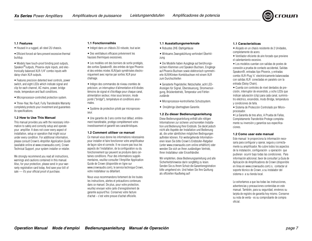 Crown Audio Xs Series User Manual | Page 7 / 36
