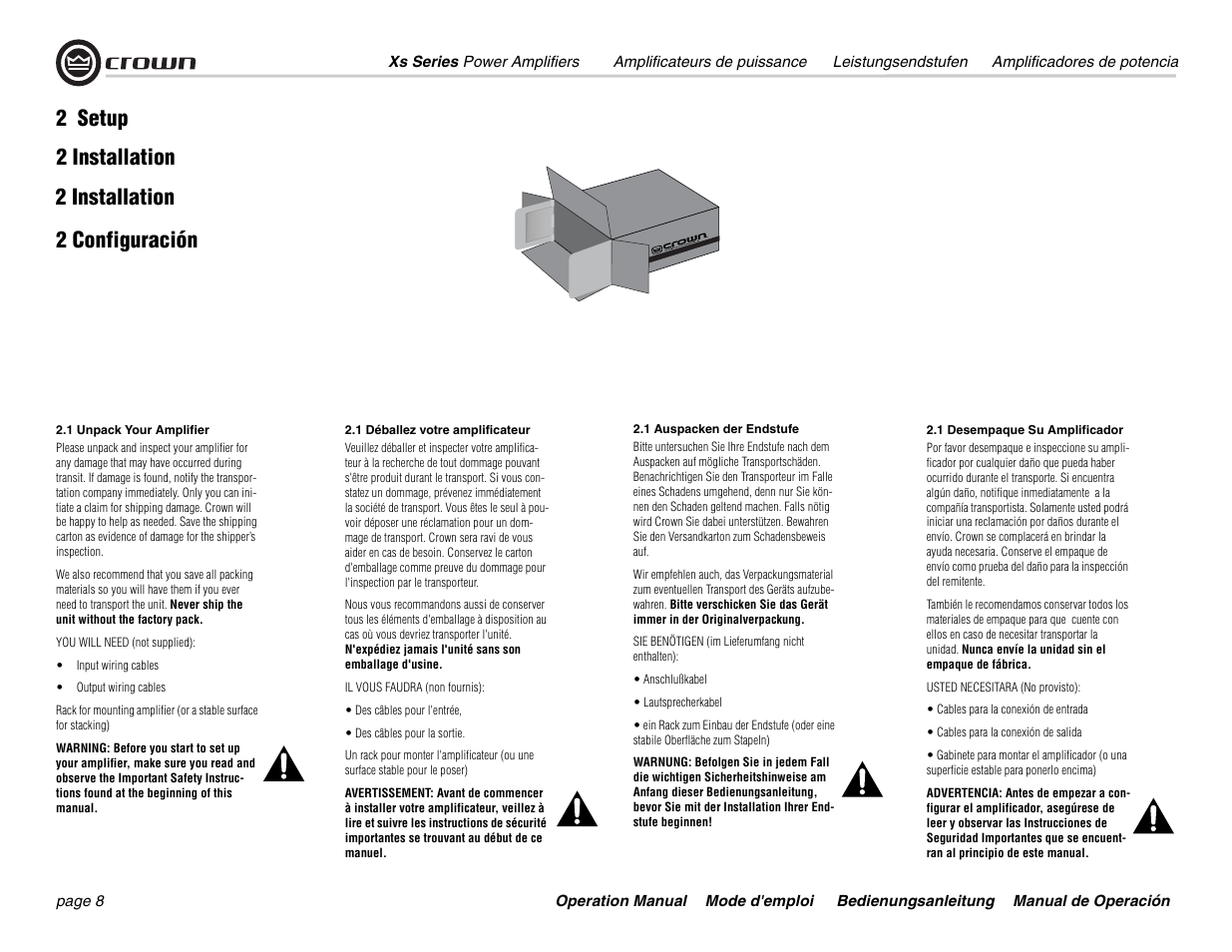 Crown Audio Xs Series User Manual | Page 8 / 36