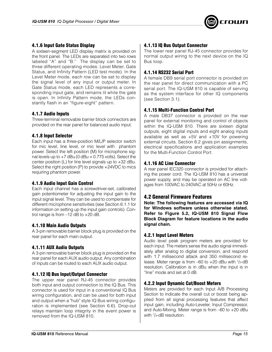 Crown Audio IQ-USM 810 User Manual | Page 15 / 40