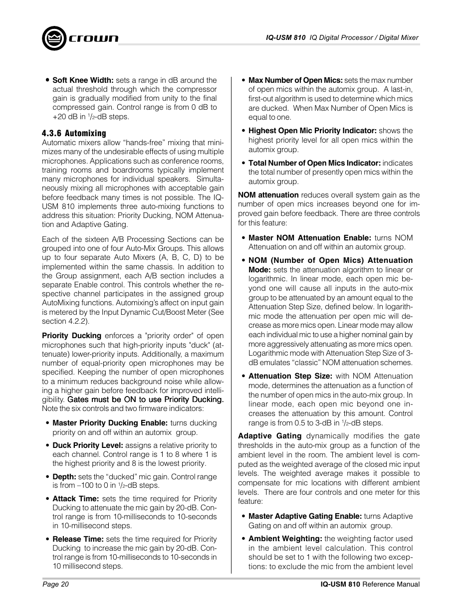 Crown Audio IQ-USM 810 User Manual | Page 20 / 40