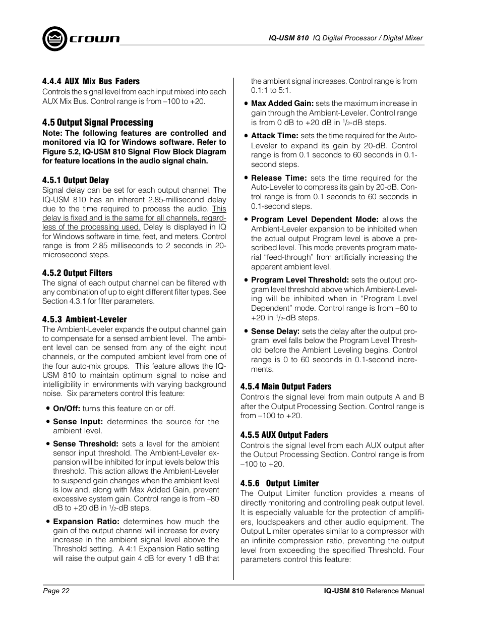 Crown Audio IQ-USM 810 User Manual | Page 22 / 40