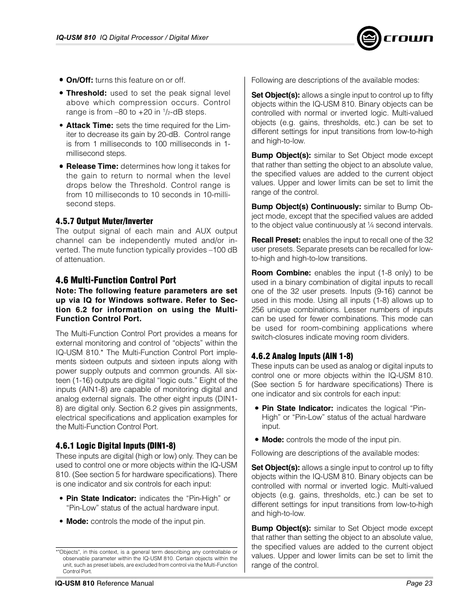 Crown Audio IQ-USM 810 User Manual | Page 23 / 40