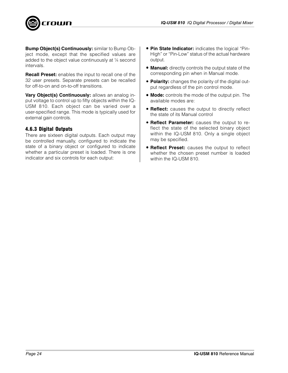 Crown Audio IQ-USM 810 User Manual | Page 24 / 40