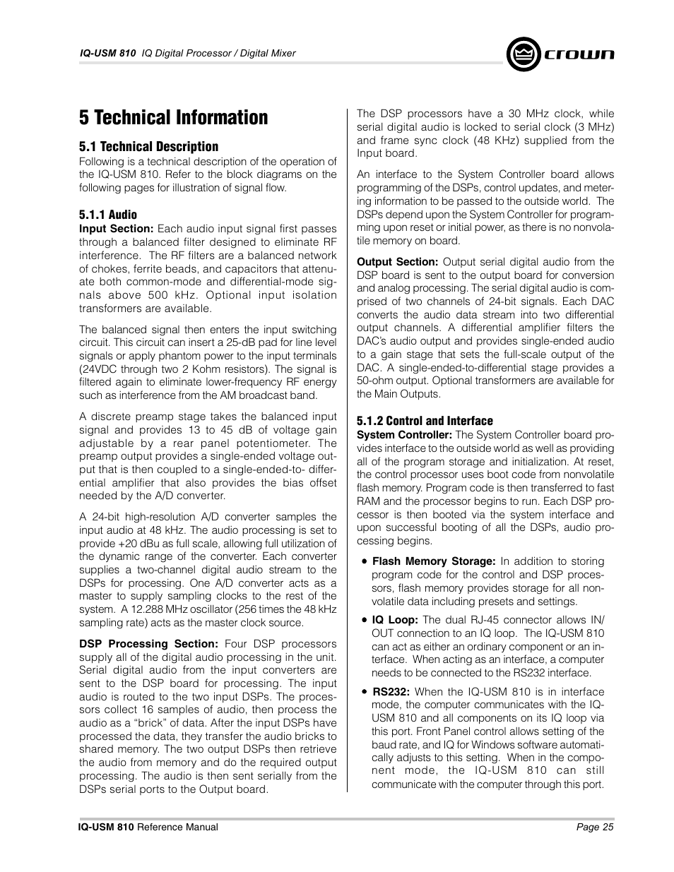 5 technical information | Crown Audio IQ-USM 810 User Manual | Page 25 / 40