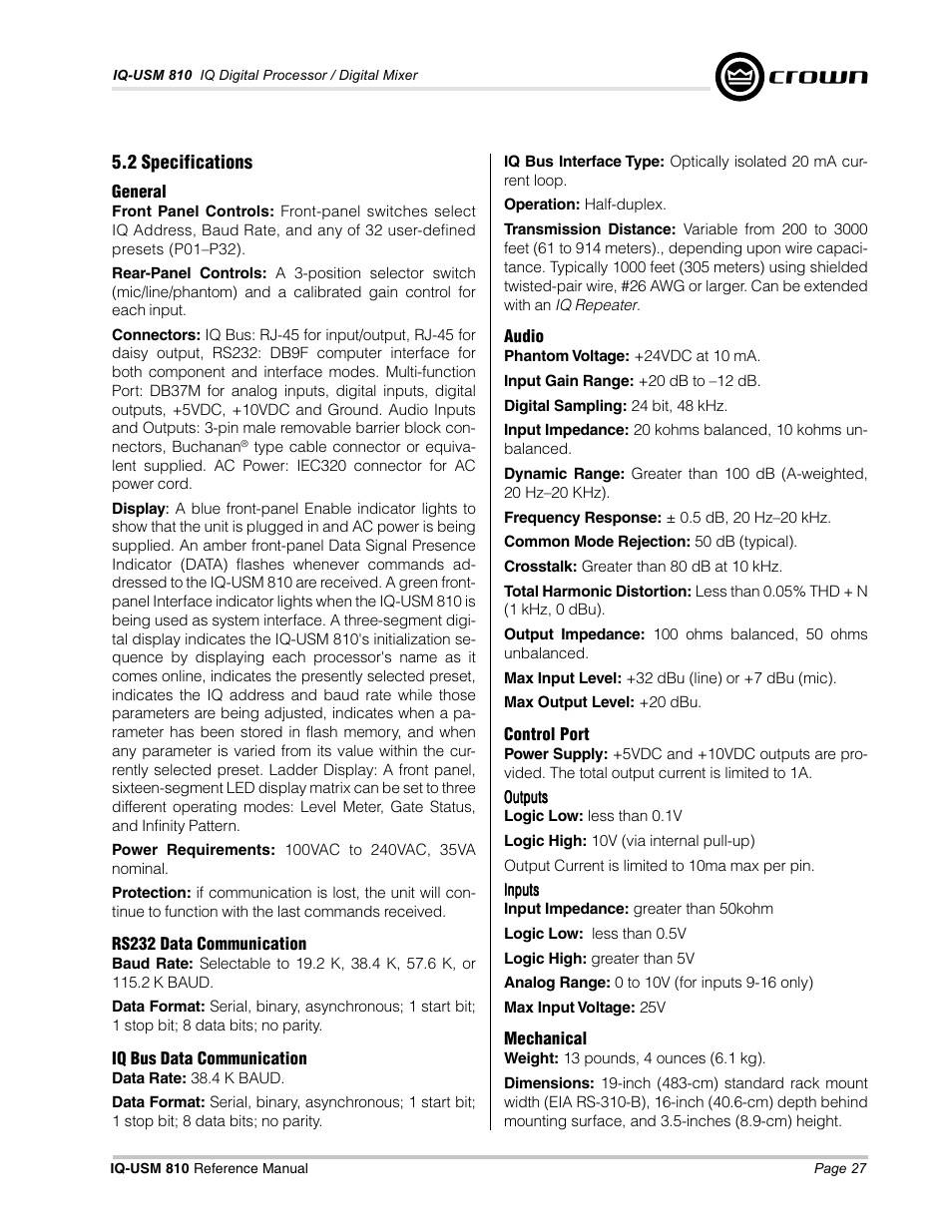 Crown Audio IQ-USM 810 User Manual | Page 27 / 40