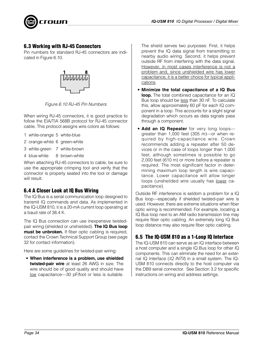 Crown Audio IQ-USM 810 User Manual | Page 34 / 40