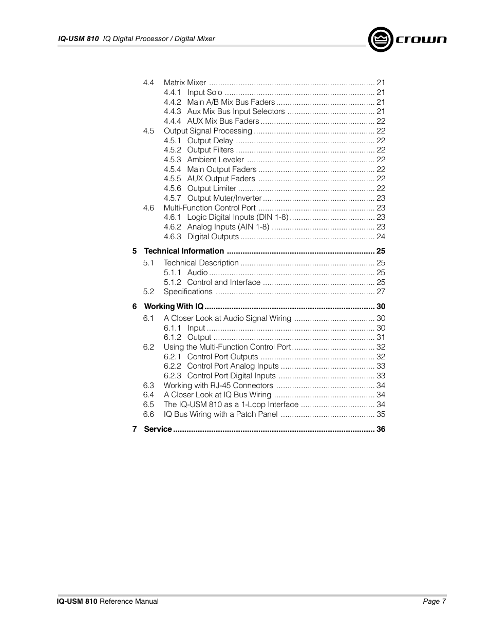 Crown Audio IQ-USM 810 User Manual | Page 7 / 40