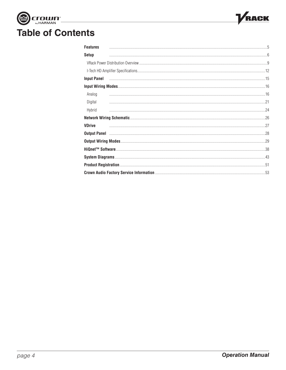 Crown Audio VRack12000HD User Manual | Page 4 / 60