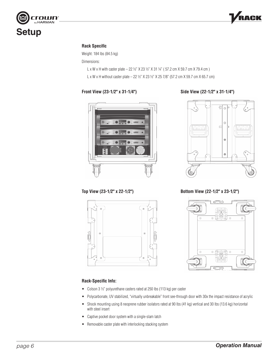 Setup | Crown Audio VRack12000HD User Manual | Page 6 / 60