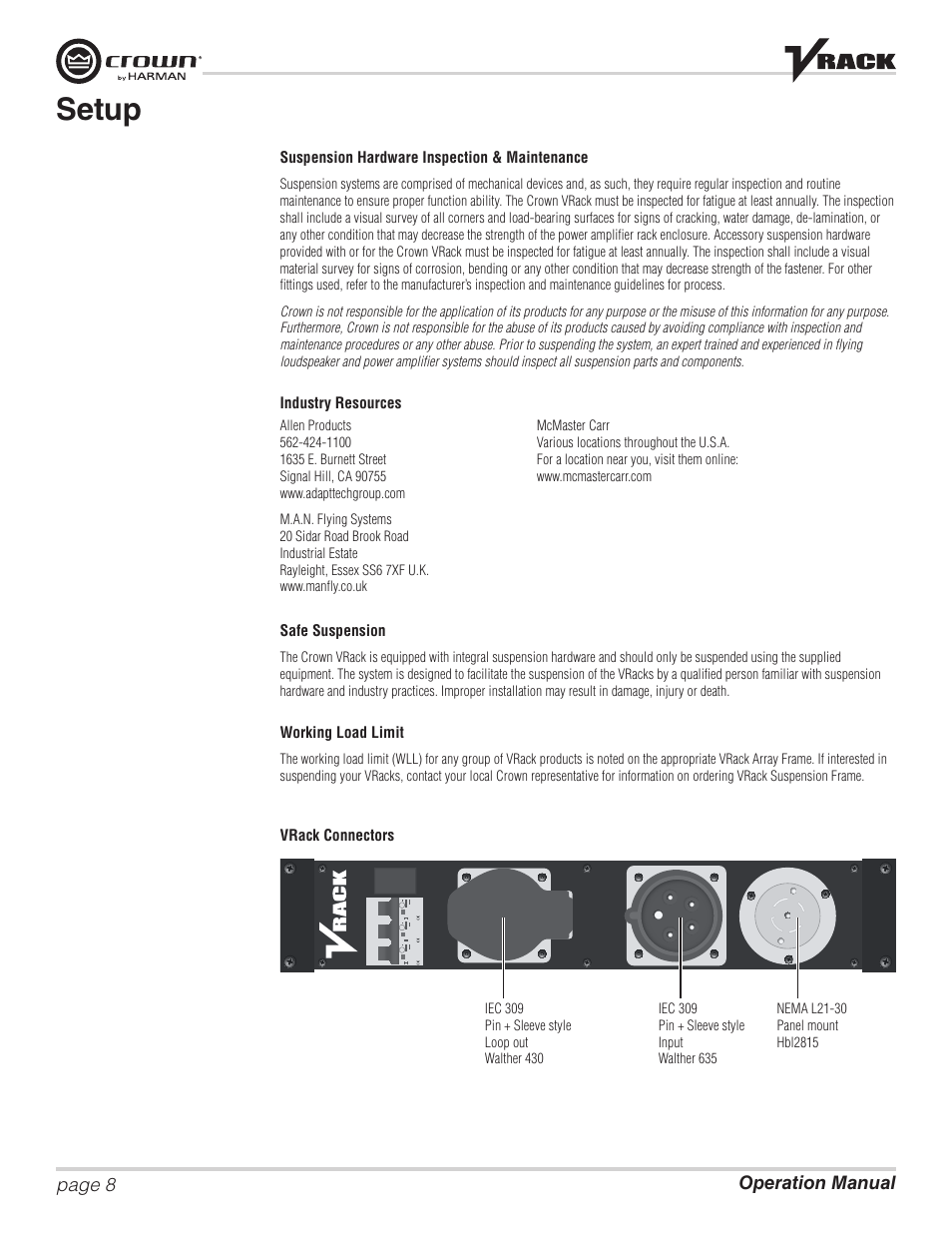 Setup | Crown Audio VRack12000HD User Manual | Page 8 / 60