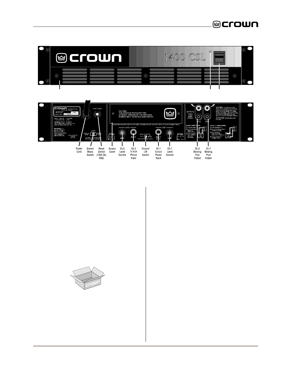 1 welcome, 1 unpacking, 2 features | Crown Audio CSL Series User Manual | Page 5 / 19