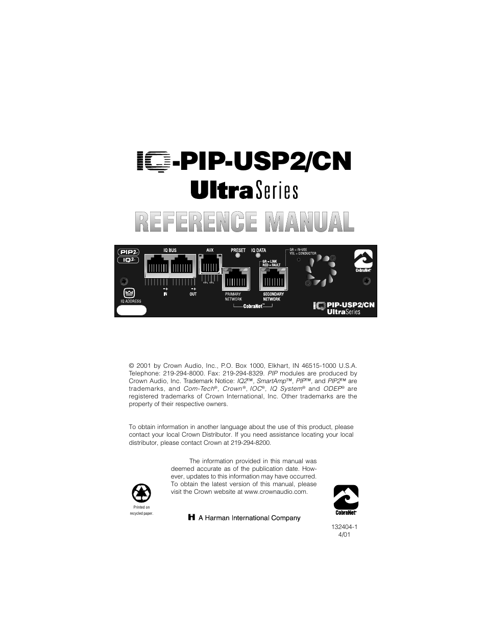 Crown Audio IQ-PIP-USP2_CN User Manual | 65 pages