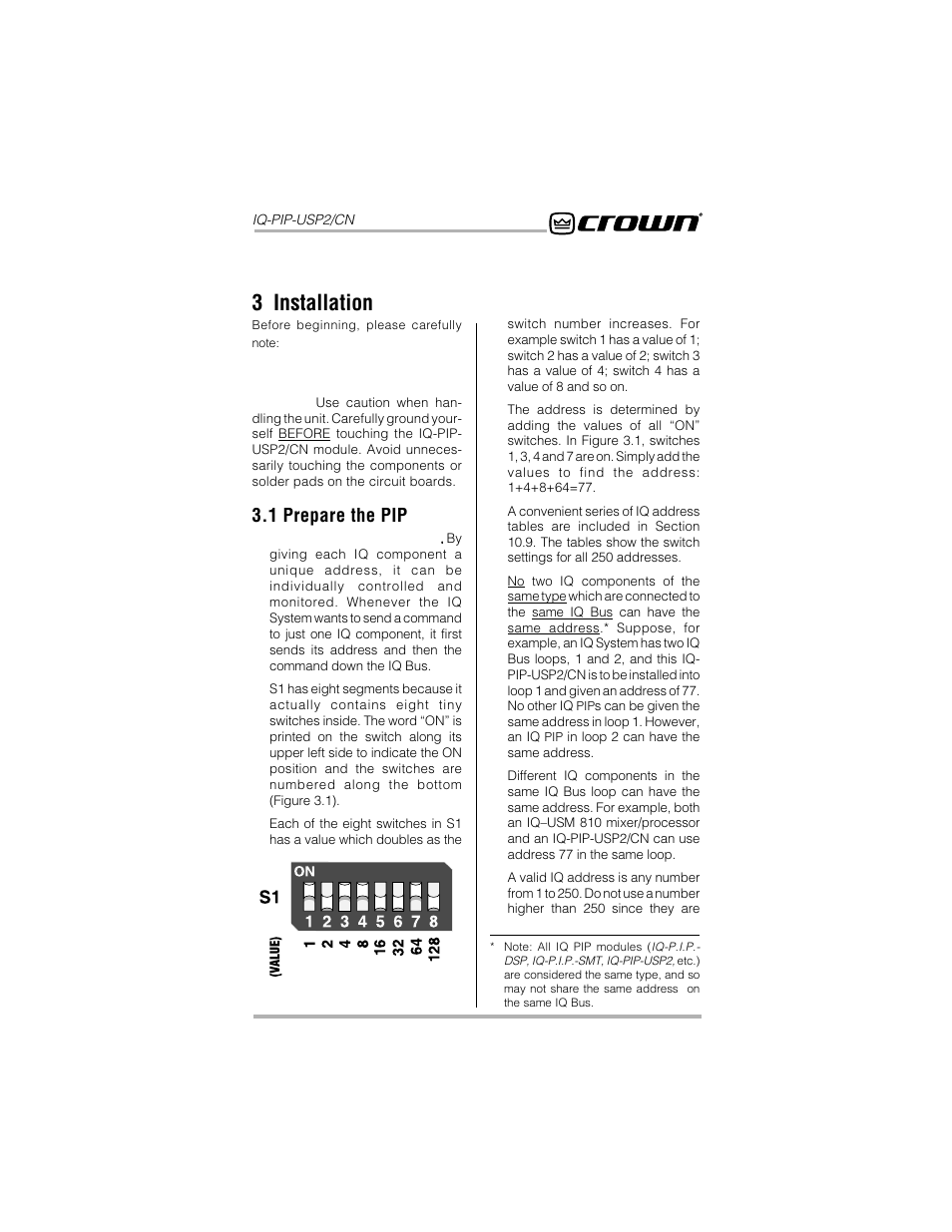 3 installation, 1 prepare the pip | Crown Audio IQ-PIP-USP2_CN User Manual | Page 11 / 65