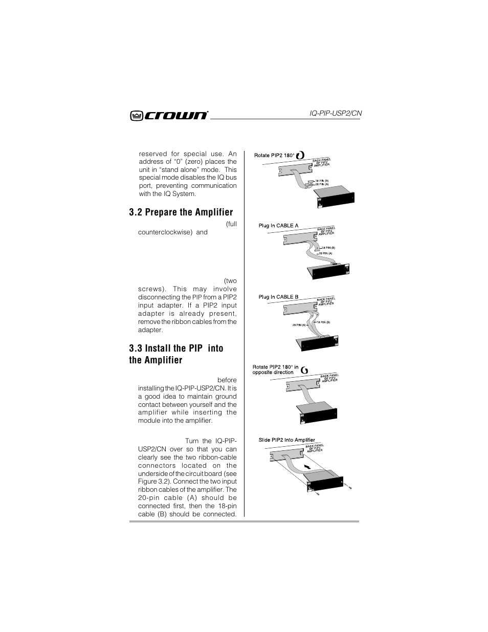 2 prepare the amplifier, 3 install the pip, Into the amplifier | Crown Audio IQ-PIP-USP2_CN User Manual | Page 12 / 65