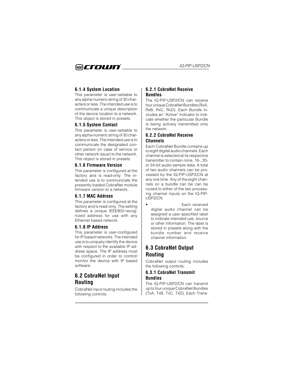 2 cobranet input routing, 3 cobranet output routing | Crown Audio IQ-PIP-USP2_CN User Manual | Page 24 / 65