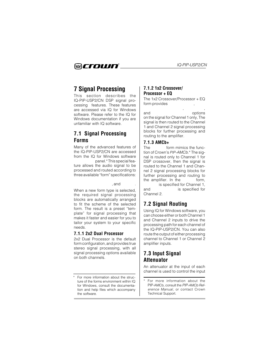 7 signal processing, 1 signal processing forms, 2 signal routing | 3 input signal attenuator | Crown Audio IQ-PIP-USP2_CN User Manual | Page 26 / 65