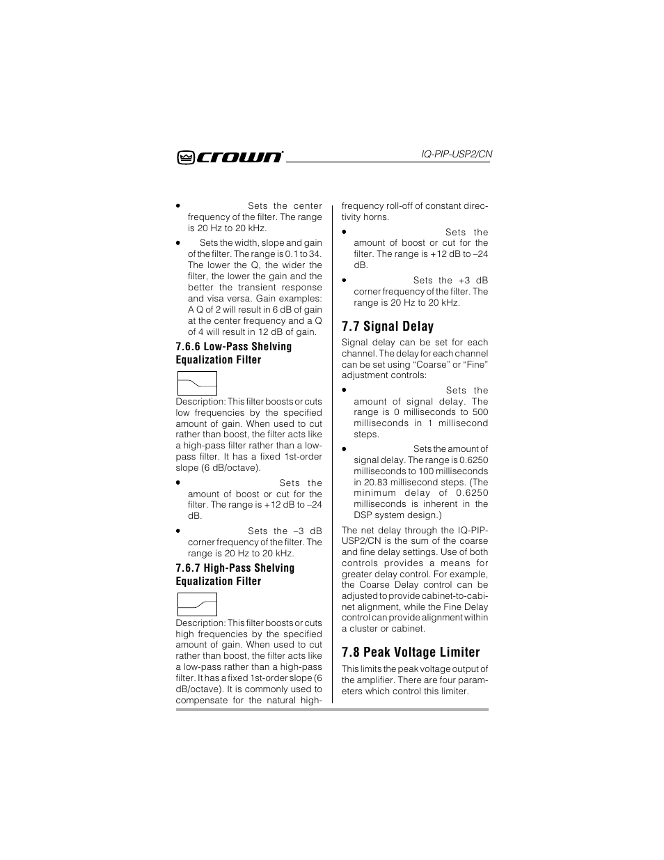 7 signal delay, 8 peak voltage limiter | Crown Audio IQ-PIP-USP2_CN User Manual | Page 30 / 65