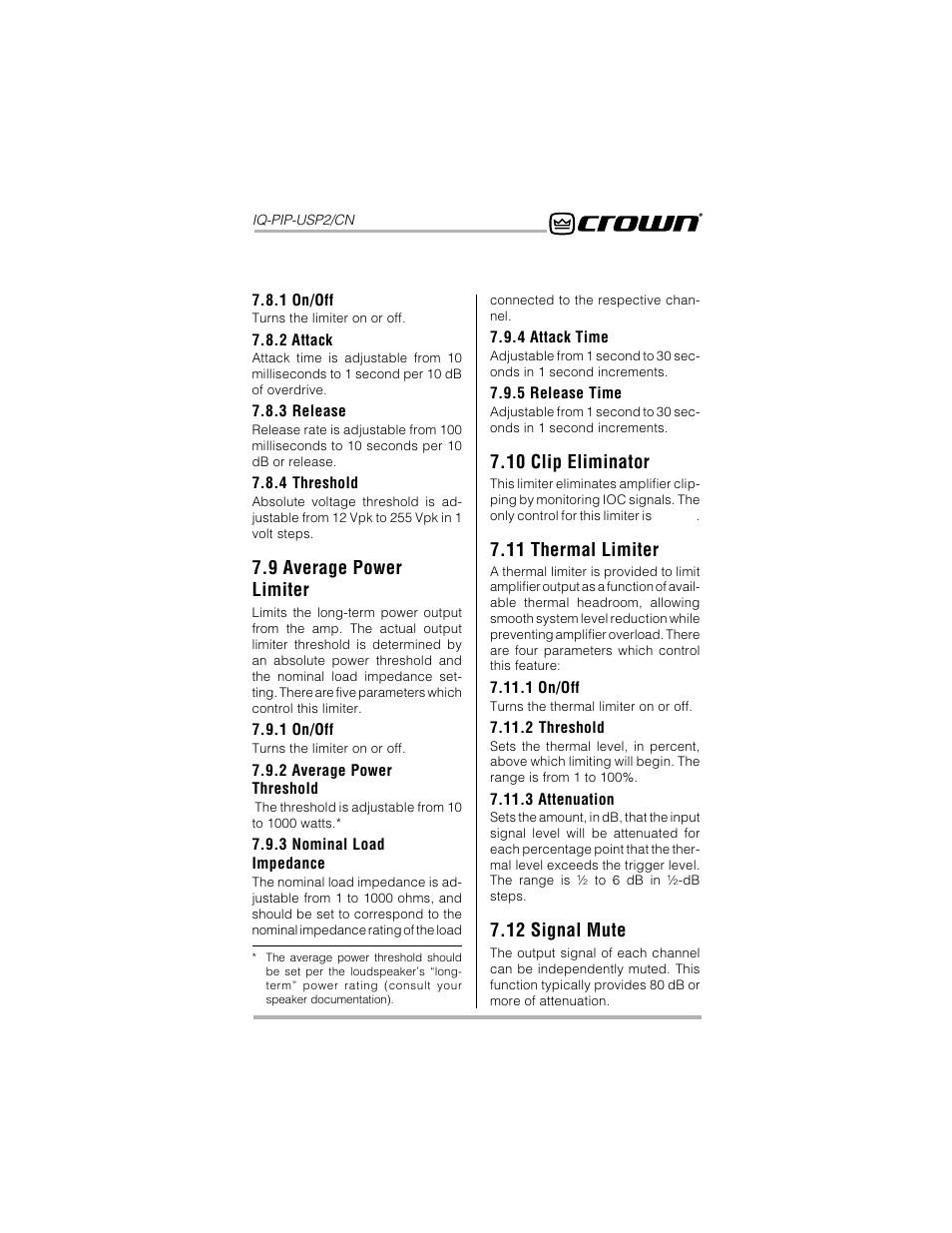 9 average power limiter, 10 clip eliminator, 11 thermal limiter | 12 signal mute | Crown Audio IQ-PIP-USP2_CN User Manual | Page 31 / 65