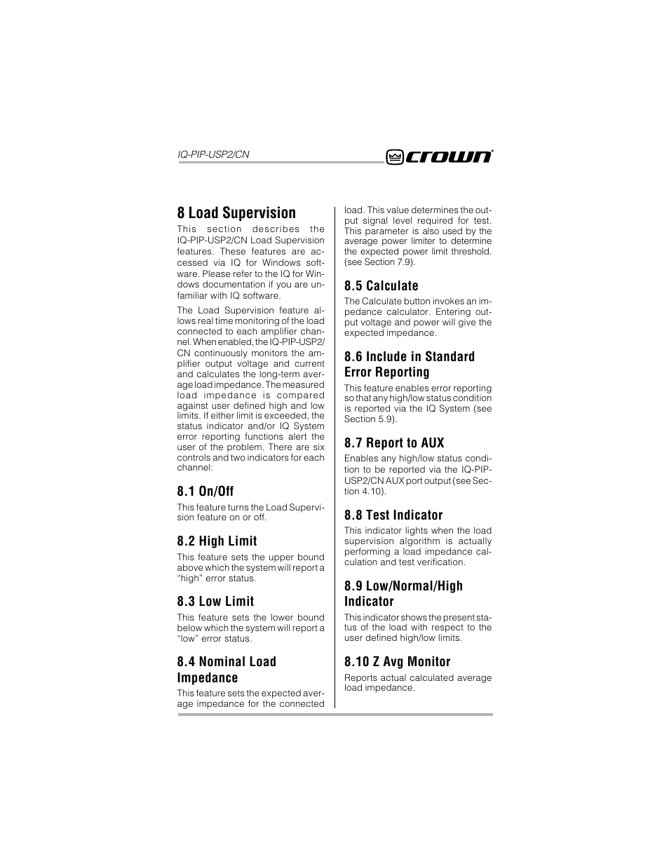 8 load supervision | Crown Audio IQ-PIP-USP2_CN User Manual | Page 33 / 65