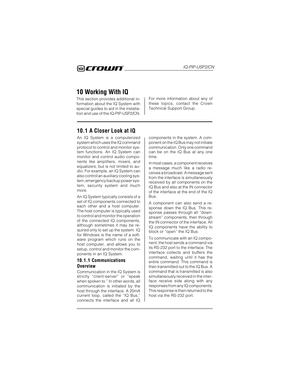 10 working with iq, 1 a closer look at iq | Crown Audio IQ-PIP-USP2_CN User Manual | Page 36 / 65