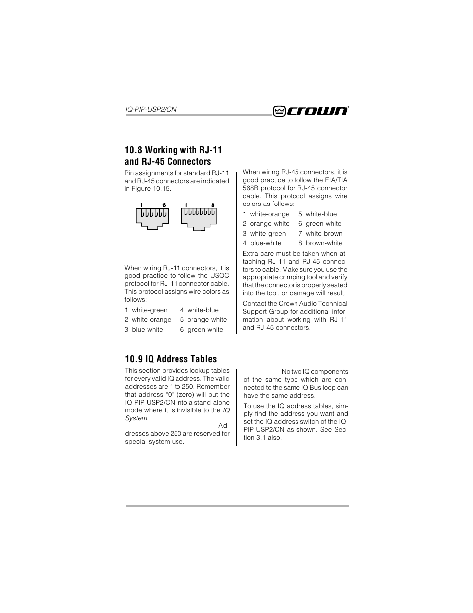 9 iq address tables | Crown Audio IQ-PIP-USP2_CN User Manual | Page 55 / 65