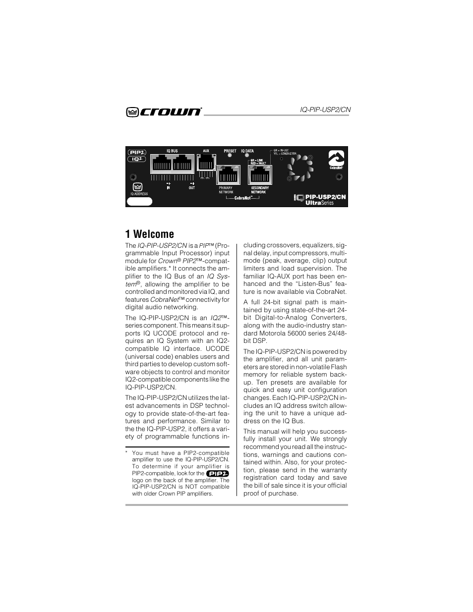 1 welcome | Crown Audio IQ-PIP-USP2_CN User Manual | Page 8 / 65