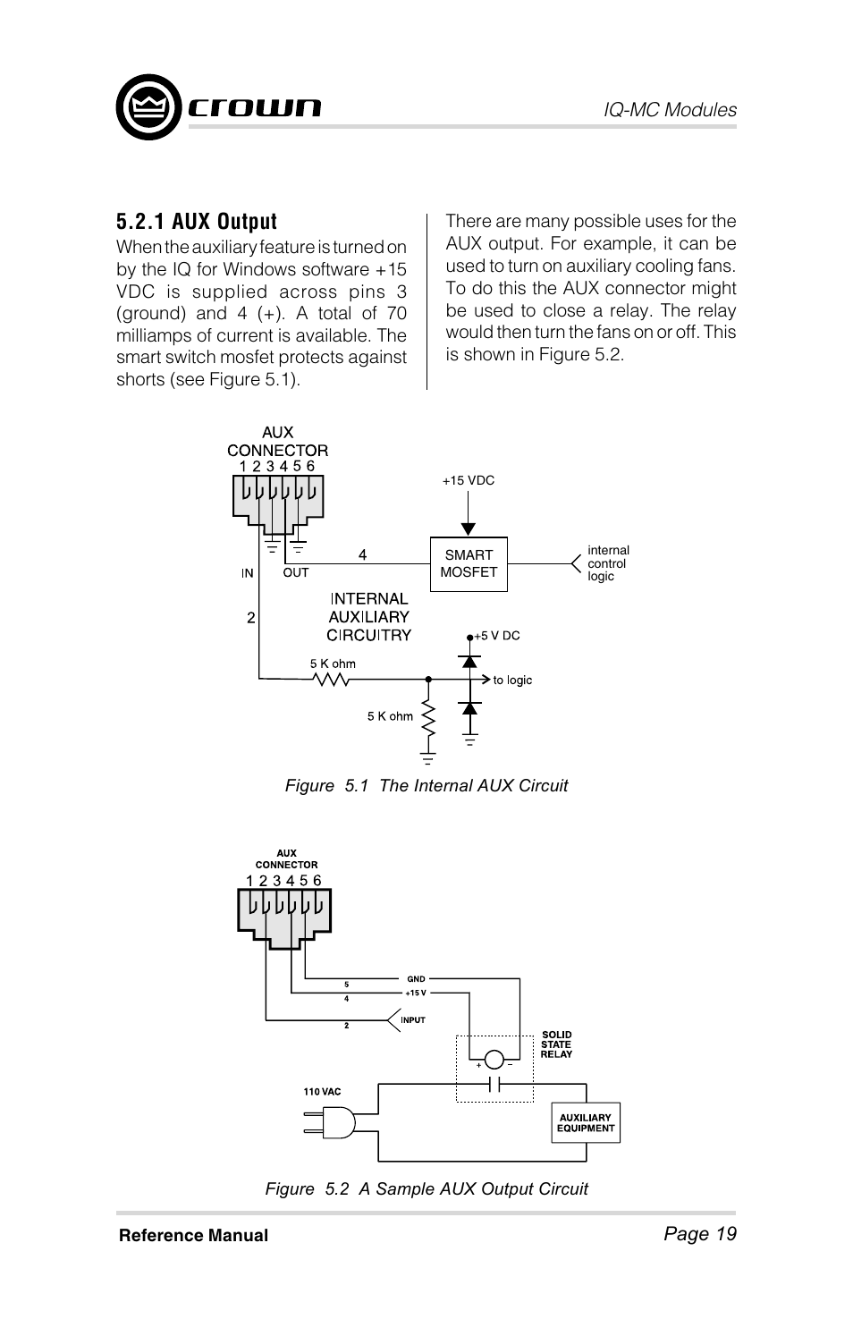 1 aux output, Iq-mc modules | Crown Audio IQ-MC4 _ IQ-MC-8 User Manual | Page 19 / 32