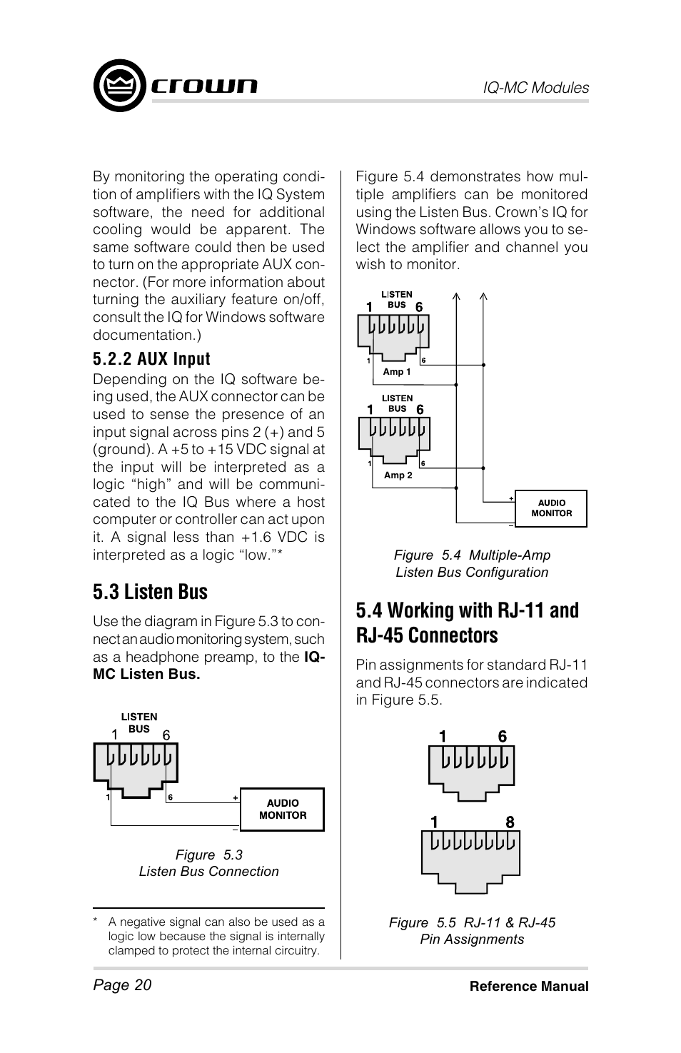 3 listen bus, 2 aux input | Crown Audio IQ-MC4 _ IQ-MC-8 User Manual | Page 20 / 32