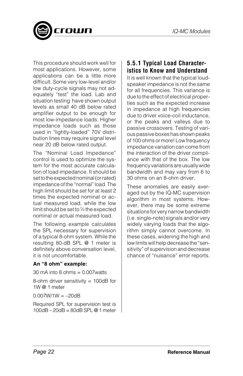 Crown Audio IQ-MC4 _ IQ-MC-8 User Manual | Page 22 / 32