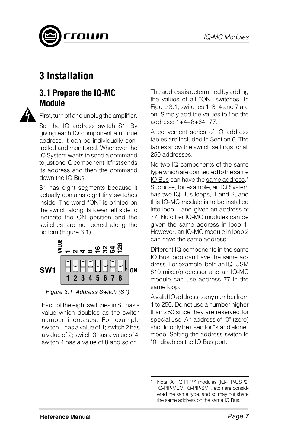 3 installation, 1 prepare the iq-mc module | Crown Audio IQ-MC4 _ IQ-MC-8 User Manual | Page 7 / 32