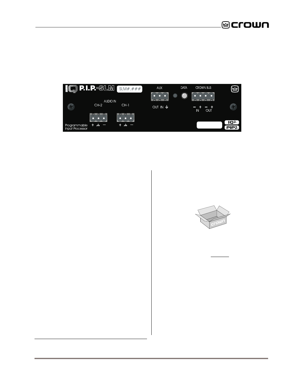 1 welcome | Crown Audio IQ-P.I.P.-SLM User Manual | Page 7 / 29