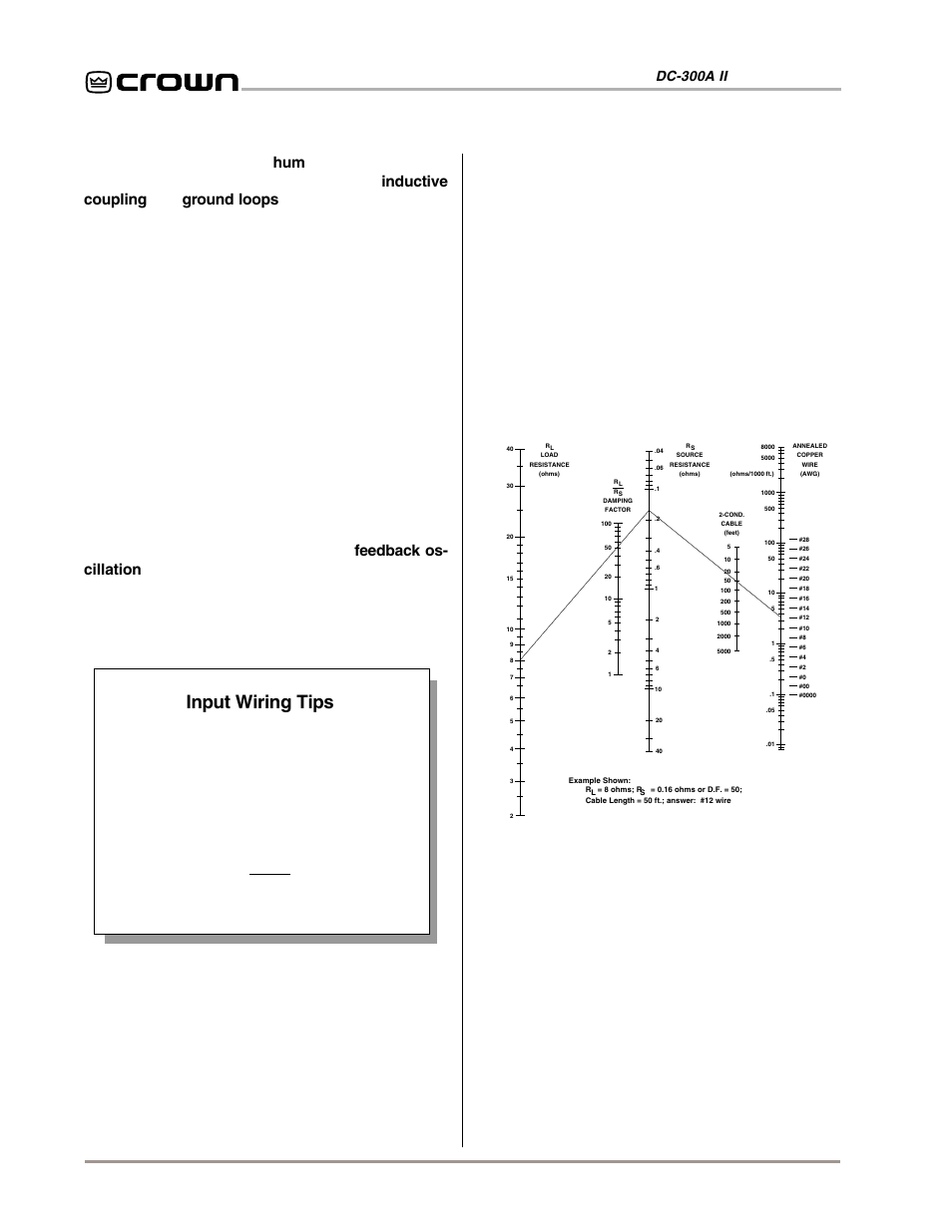 Input wiring tips, Fig. 3.7 wire size nomograph | Crown Audio DC-300AII User Manual | Page 12 / 25