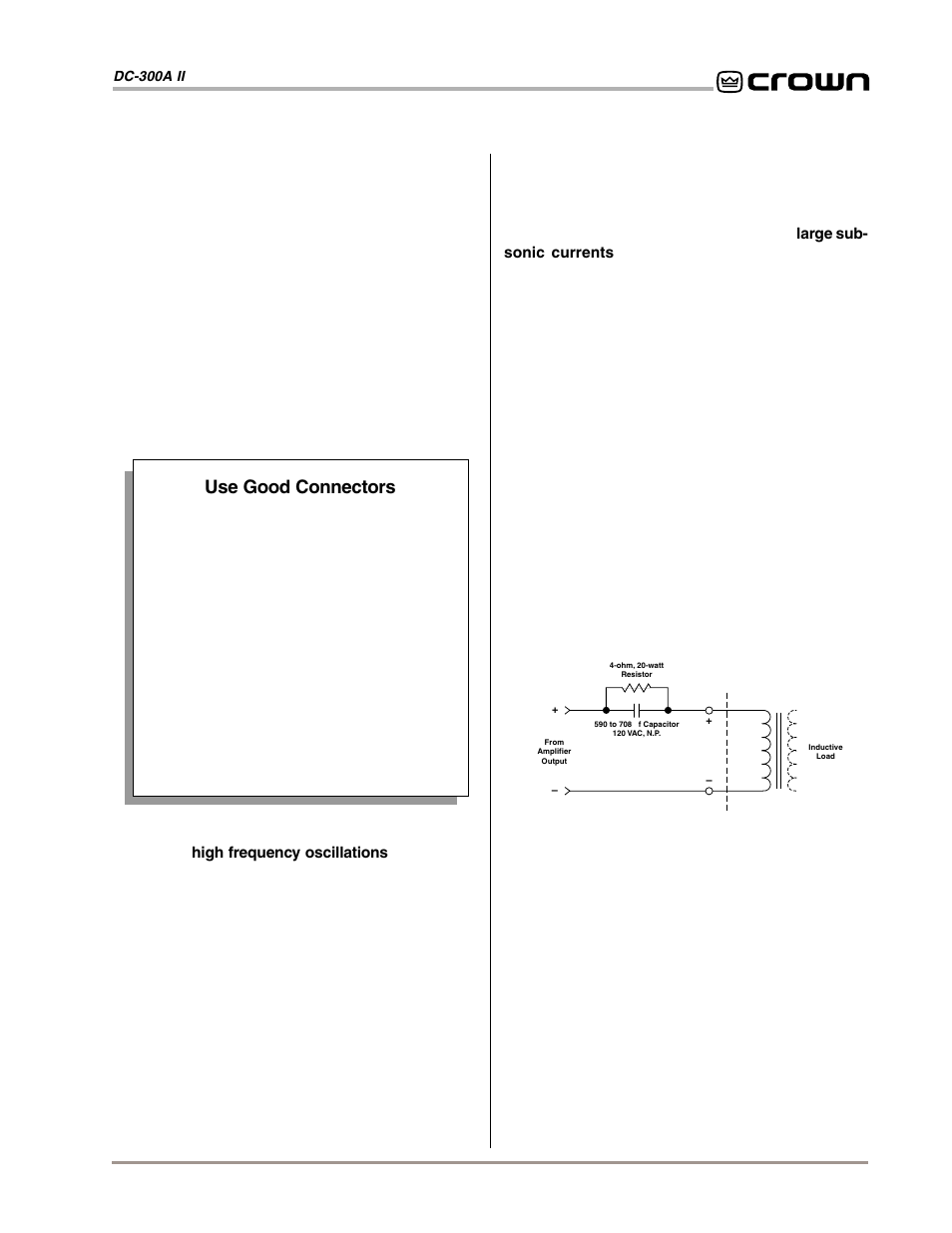 Use good connectors | Crown Audio DC-300AII User Manual | Page 13 / 25