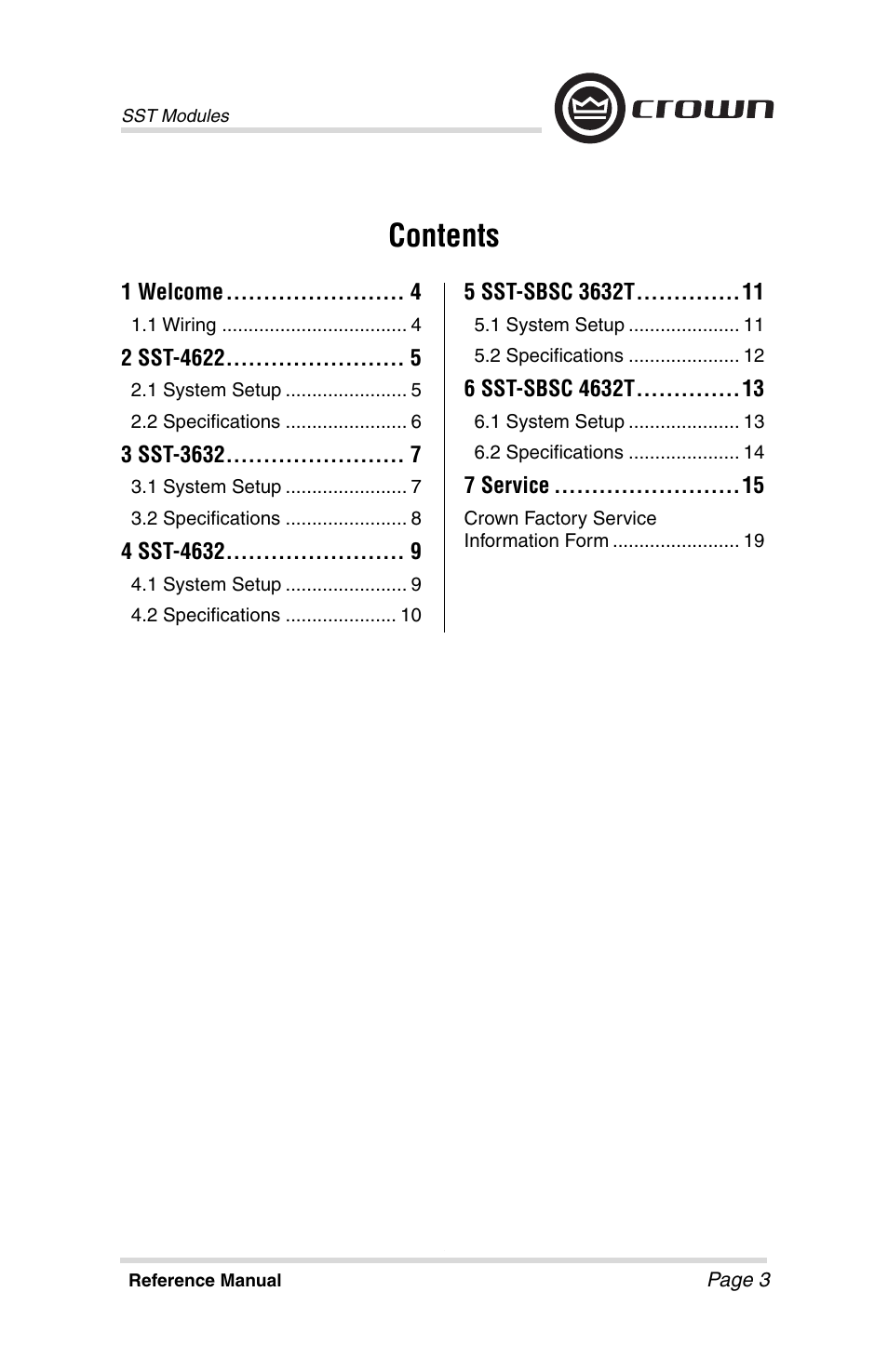 Crown Audio SST Modules User Manual | Page 3 / 19