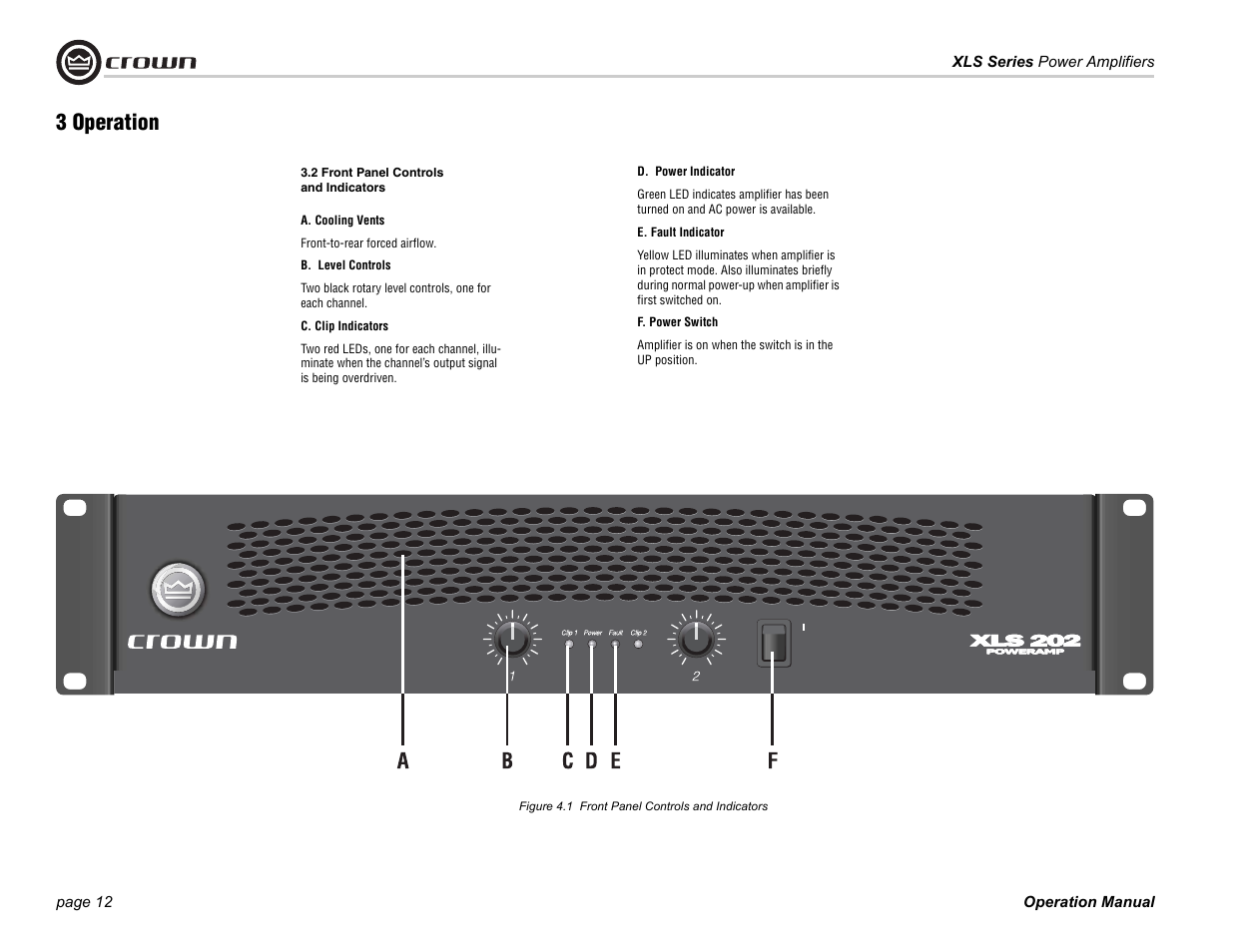 3 operation | Crown Audio XLS Series (2 rack space height with two Speakon connector) User Manual | Page 12 / 28