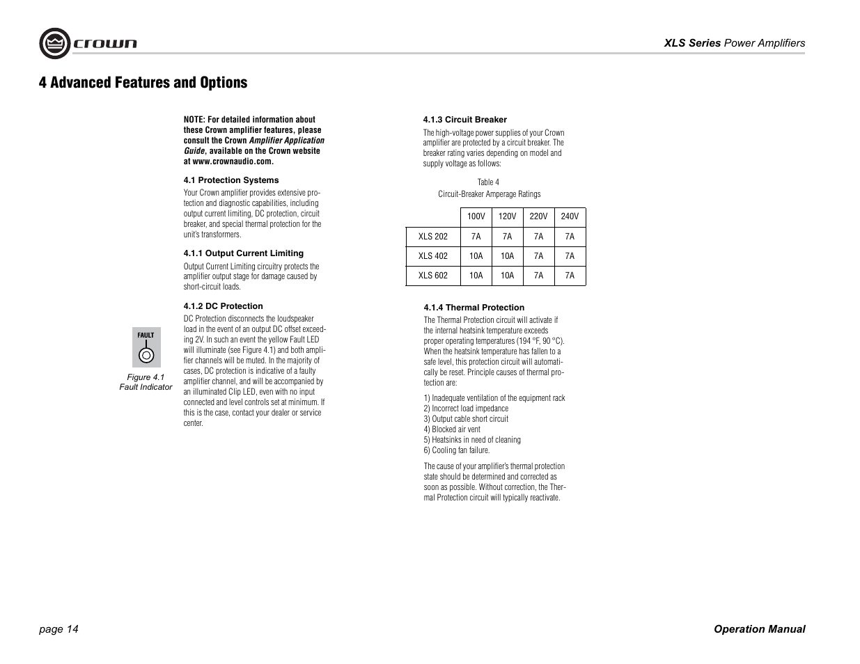 4 advanced features and options | Crown Audio XLS Series (2 rack space height with two Speakon connector) User Manual | Page 14 / 28