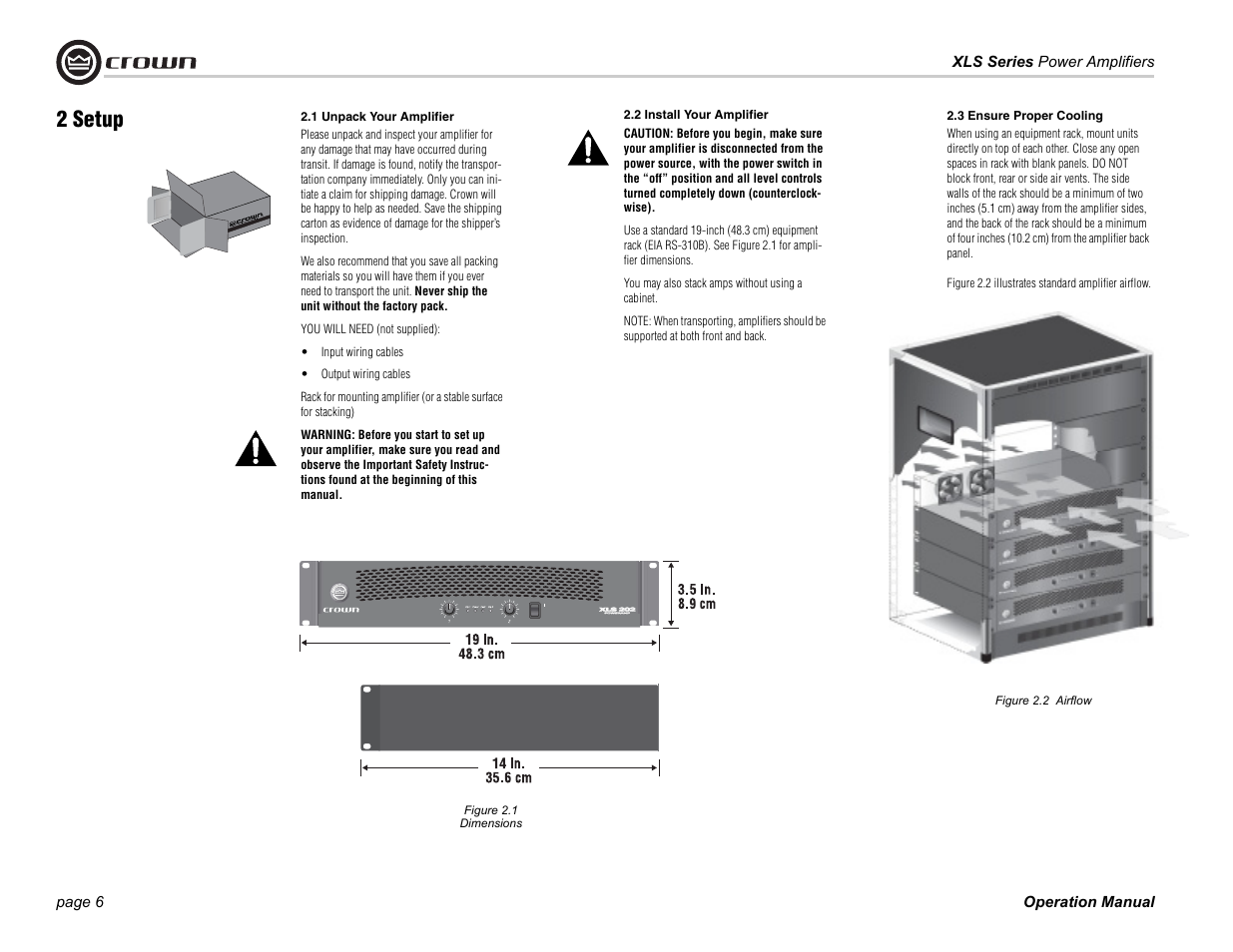 2 setup | Crown Audio XLS Series (2 rack space height with two Speakon connector) User Manual | Page 6 / 28