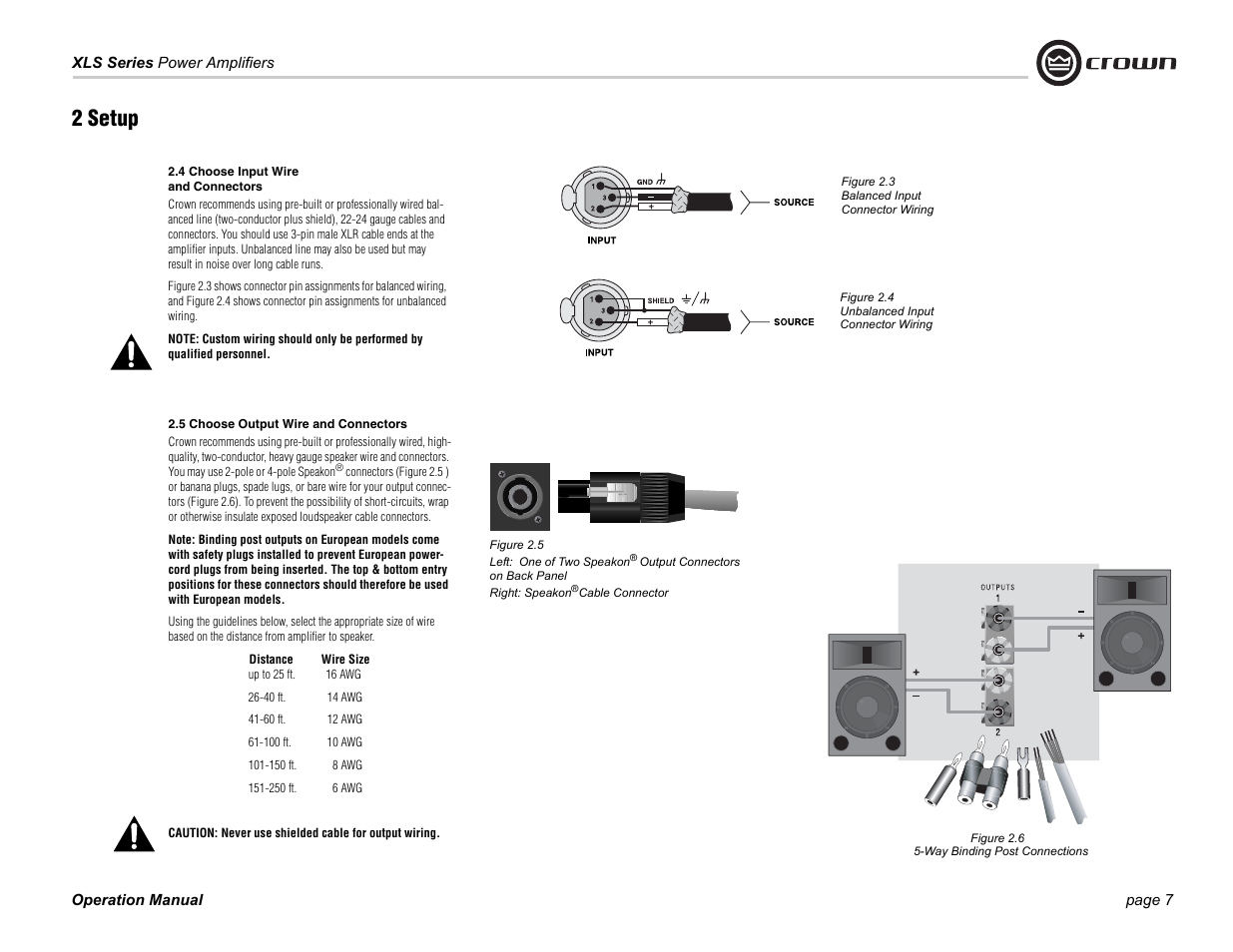 2 setup | Crown Audio XLS Series (2 rack space height with two Speakon connector) User Manual | Page 7 / 28